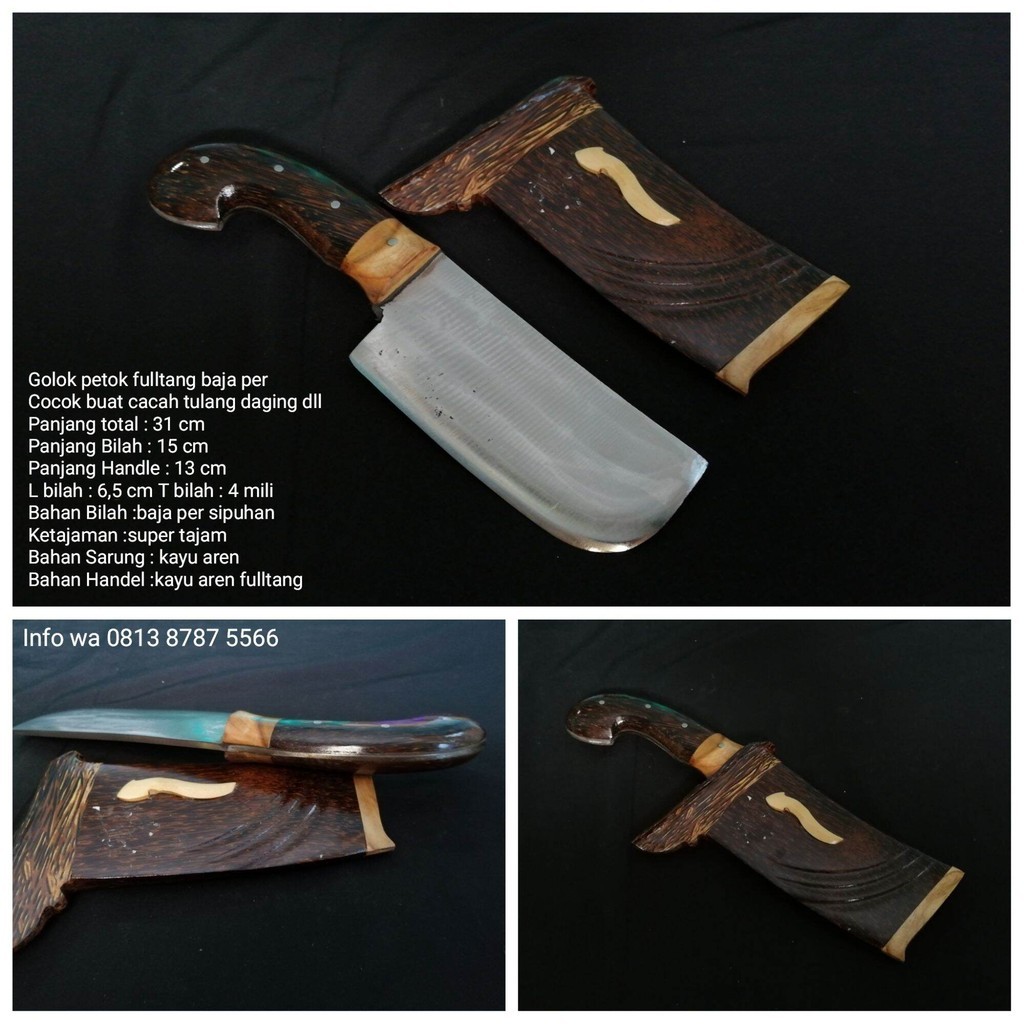 Golok Petok Baja Per Fulltang Kayu Aren