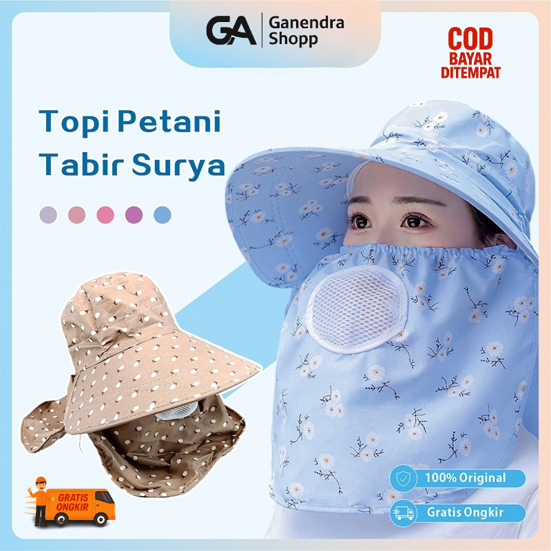 MOLFINE Topi Wanita Lebar Topi Pentup Wajah Anti UV Topi Masker Topi Petani Dapat Mengambil Jilbab