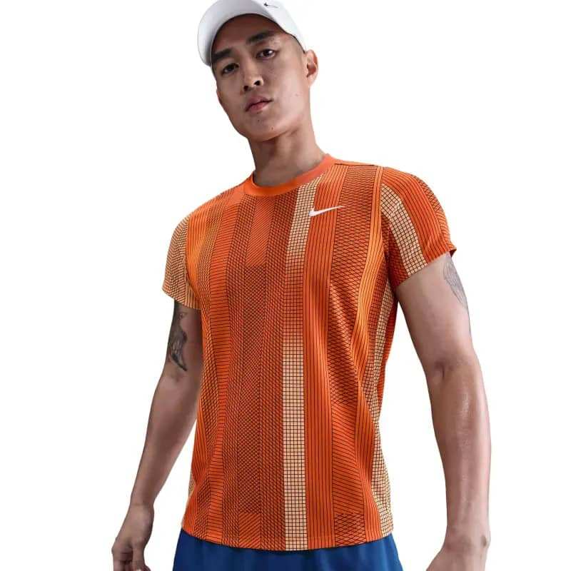 Nike Tennis Men Court Dri-Fit Shirt Victory Top Print Campfire Orange Kaos Tenis Pria (100% original