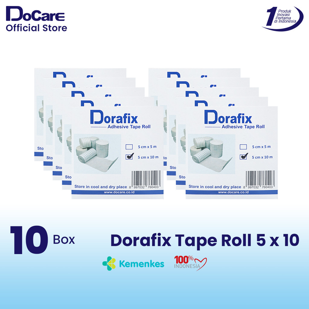 [Bundling 10 Pack] Dorafix Adhesive Tape Roll 5 cm x 10 m - Perekat Perban Plester Luka Jahitan