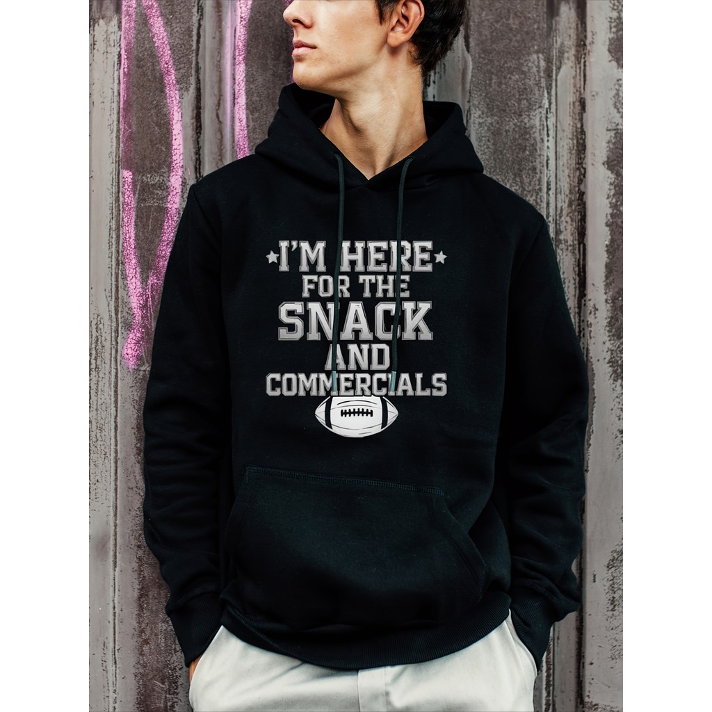 Hoodie Bola Pria - Cetak "Saya di sini untuk cemilan & iklan", Hoodie Olahraga Katun Nyaman, Kantong