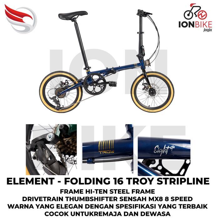 Sepeda Lipat 16 Element Troy 8 Strip Line Terbaru Seli X8 Discbrake - Green - Blue