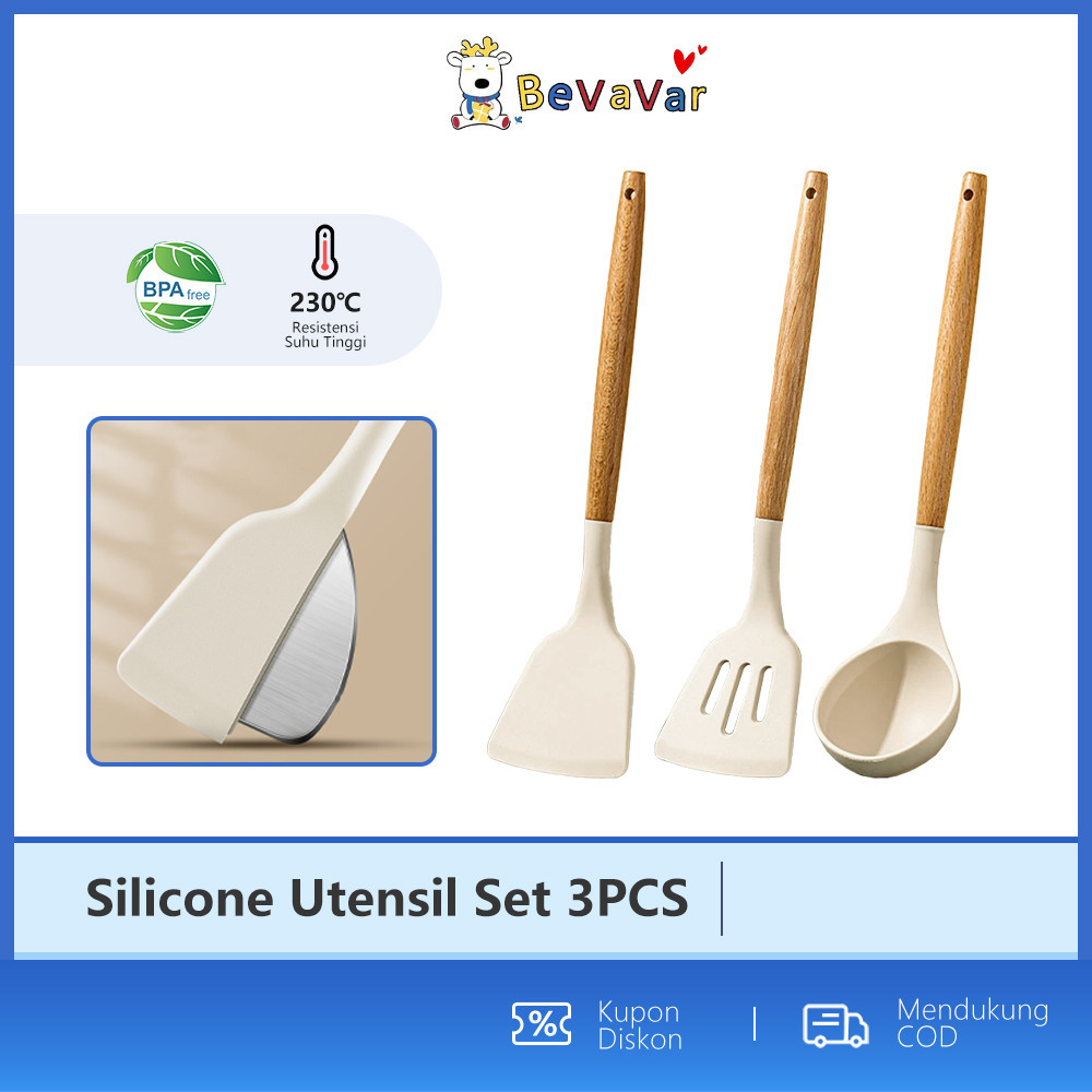 BEVAVAR Alat Masak Silicone Cooking Utensil BPA Free Spatula Silicone Food Grade 3PCS/Set