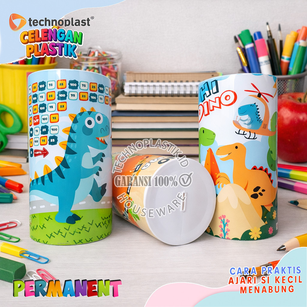 TECHNOPLAST Coin Bank Jumbo | Celengan Target Plastik 152 X 300 Mm DINO RIDE