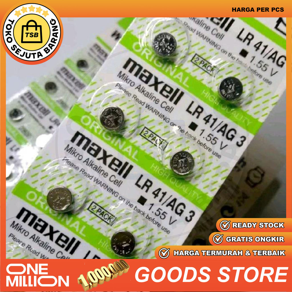 Maxell Original Baterai Jam LR41 AG3 Batu Batre Jam Kancing Alkaline 1.5V Premium Kualitas Tinggi Aw