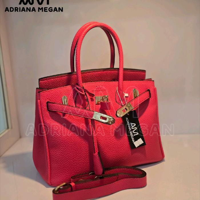 Tas Wanita Adriana Megan  AM Birkin Kulit Jeruk Original dengan Ukuran 30cm - fuschia