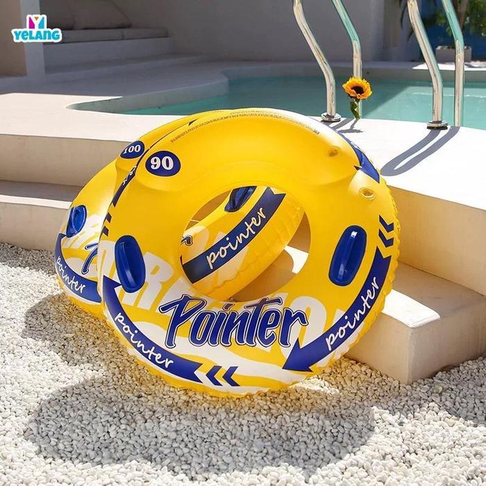 promo Pelampung Ban Renang Anak Bulat Ban Renang Dewasa Motif Warna Biru Kuning PVC 100cm Bahan Teba