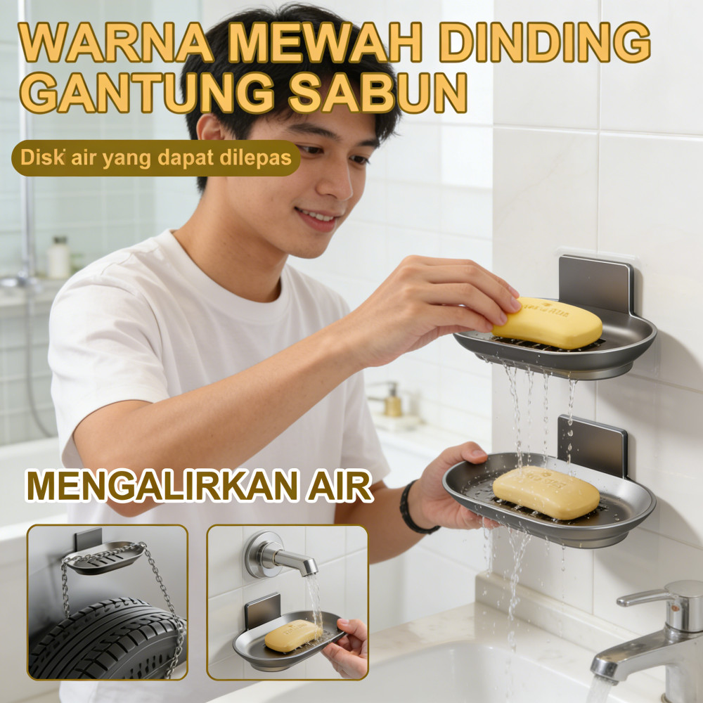 Tahan Air Dinding Tempat Sabun Gantung Kamar Mandi, Tidak Pengeboran