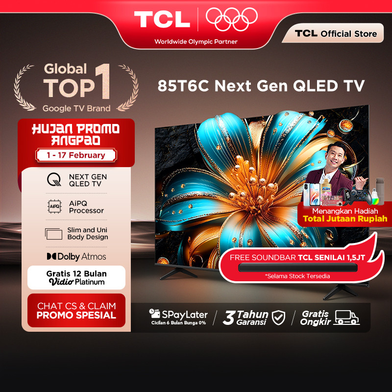 TCL Next Gen QLED 85 inch T6C - 4K Google TV - HVA Panel - HDR 10+ - Dolby Vision & Atmos - Google A