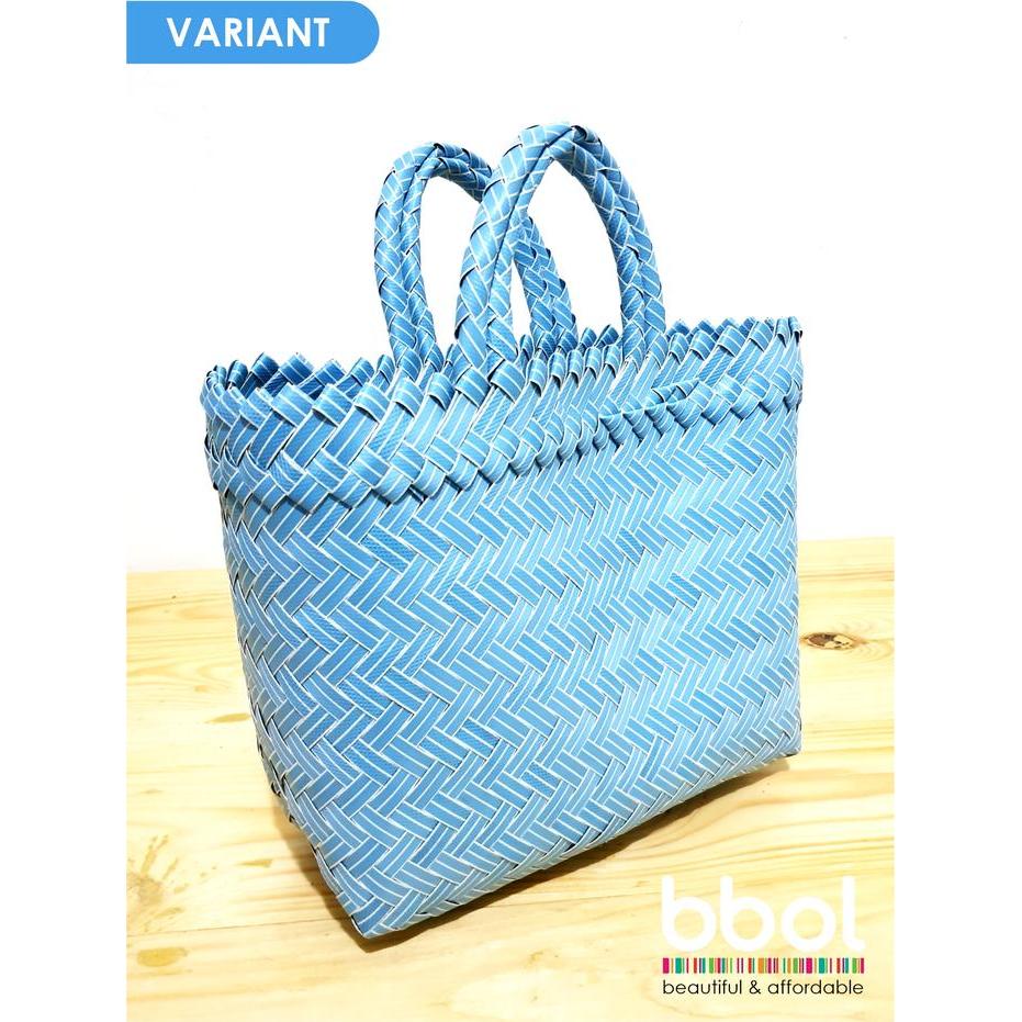 tas anyaman plastik polos kecil - Biru