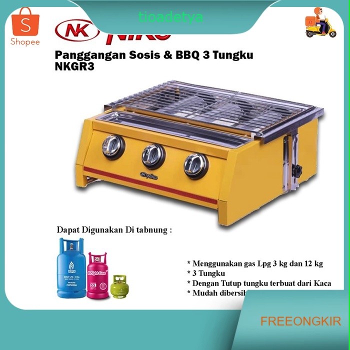 new produk NIKO BBQ Grill Gas Panggangan Sosis Kompor 3 Tungku paling laris barang original