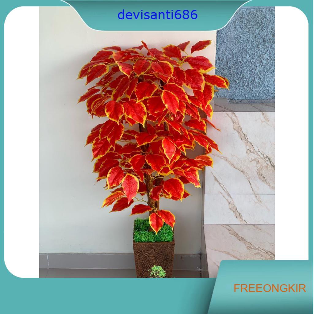 Pohon artificial daun chingfu 120cm aesthetic ruang tamu bunga sudut hiasan rumah dekorasi plant