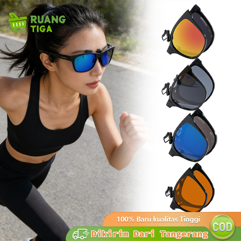 Kacamata Klip On Polarized Lensa Jepit Flip Up Anti UV Sunglasses Clip untuk Kacamata Minus