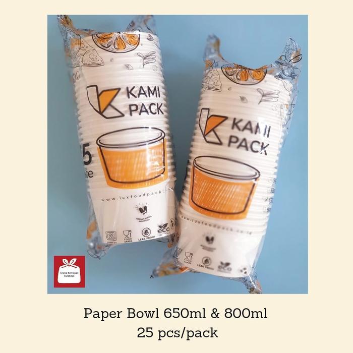 Paper Bowl 800ml + Tutup / Rice Bowl Isi 25pcs - Dengan Tutup