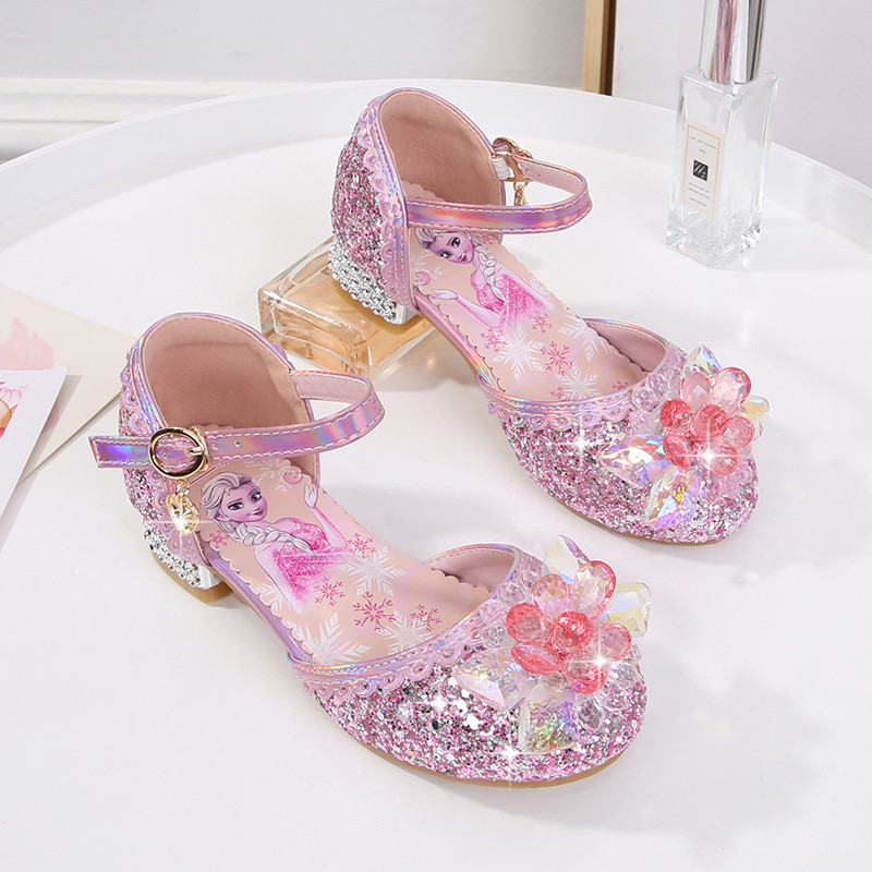 Sepatu hak tinggi anak perempuan, sandal bayi, sepatu kristal anak perempuan, gaya putri