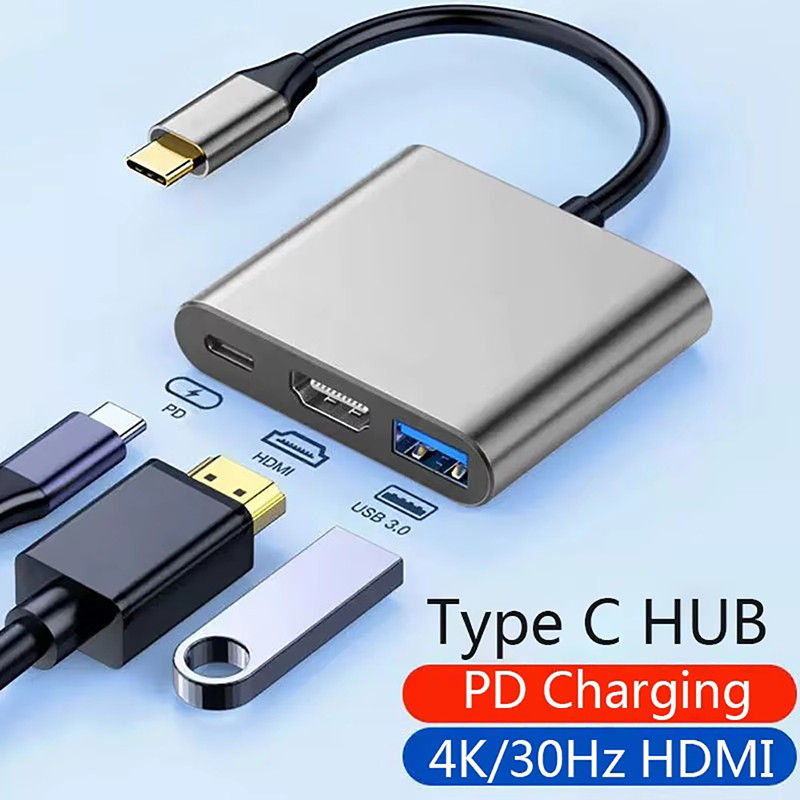 3 in 1 Usb Hub USB C to HDMI-compatible Splitter HUB Type-c to HDMI-compatible USB3.0 Docking Statio
