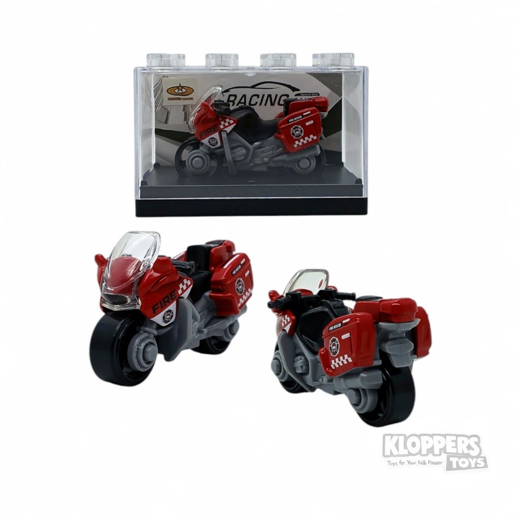 Diecast Motor Police Merah #2 - Mainan Kendaraan Motor Polisi - Kemasan Acrilic