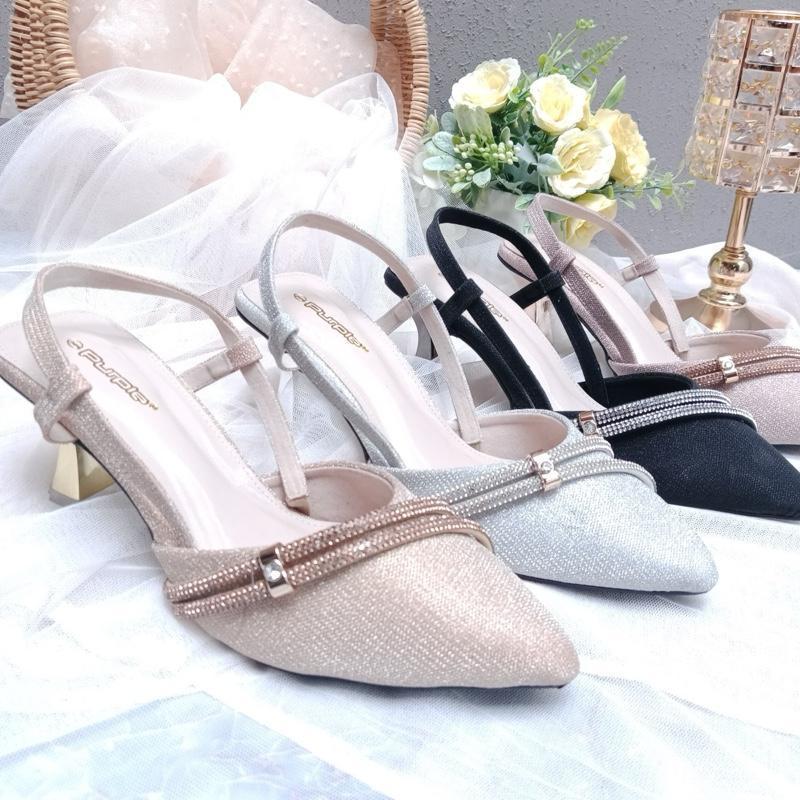 TOPKEP  Purple Shoes - Melody Sling Back High Heels Pesta Wanita Hak Lancip 7 cm Silver Gold Salem H