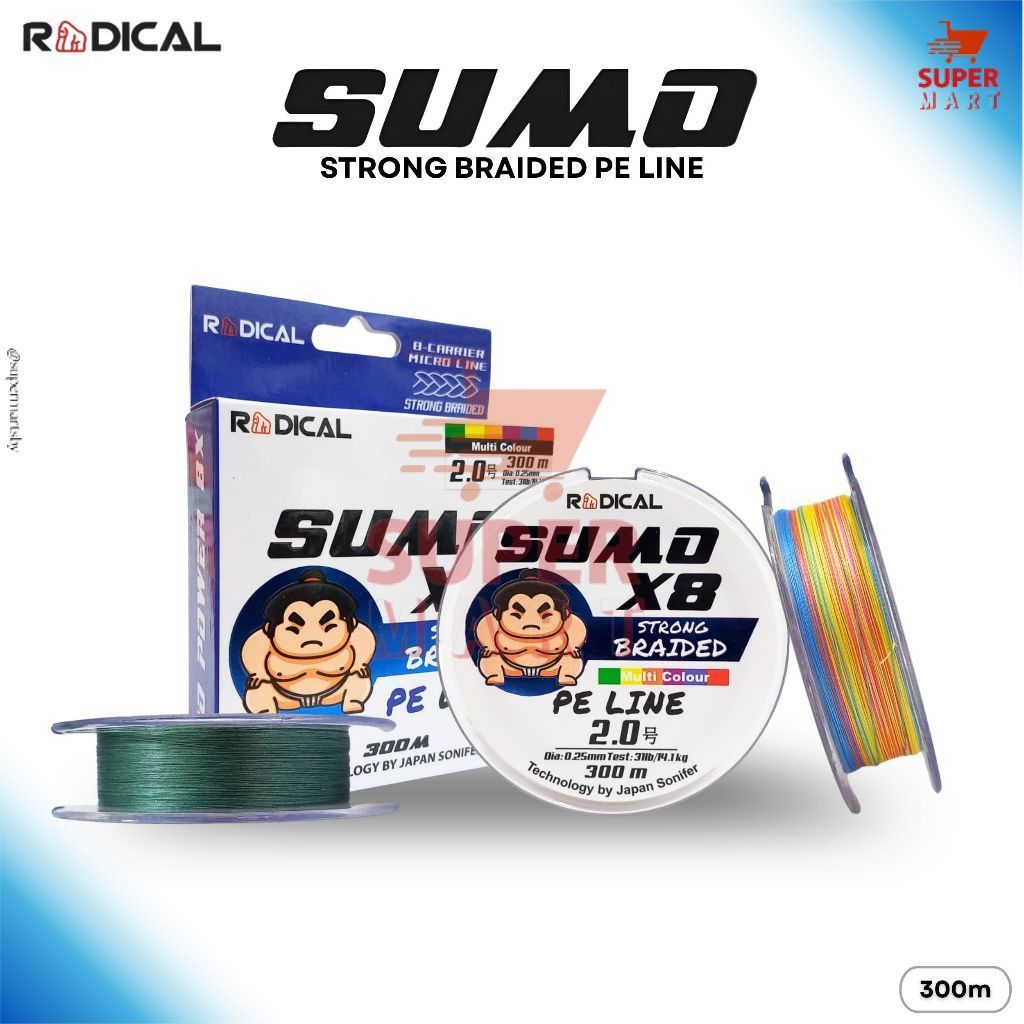 [ X8 ] Senar Pancing RADICAL PE Sumo Multicolor Dark Green 100-300 Meter Casting Laut & Freshwater