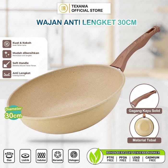 TEXANIA Wajan 30cm Wajan Anti Lengket Warna Cream Kitchenware - Wajan Keramik