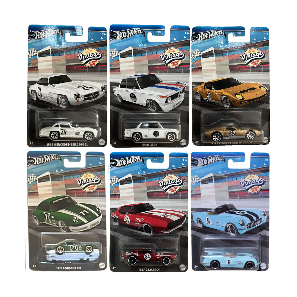 Hotwheels Regular Vintage Racing Club White Mercedes Benz 300SL, 1955 Corvette, White BMW 2002, Gold