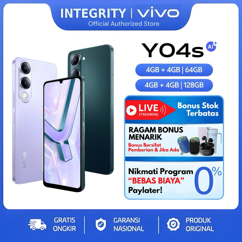 vivo Y04s RAM 4+64GB 4+128GB Garansi Resmi 100% Ori Hp 1 Jutaan Integrity Vivo Indonesia