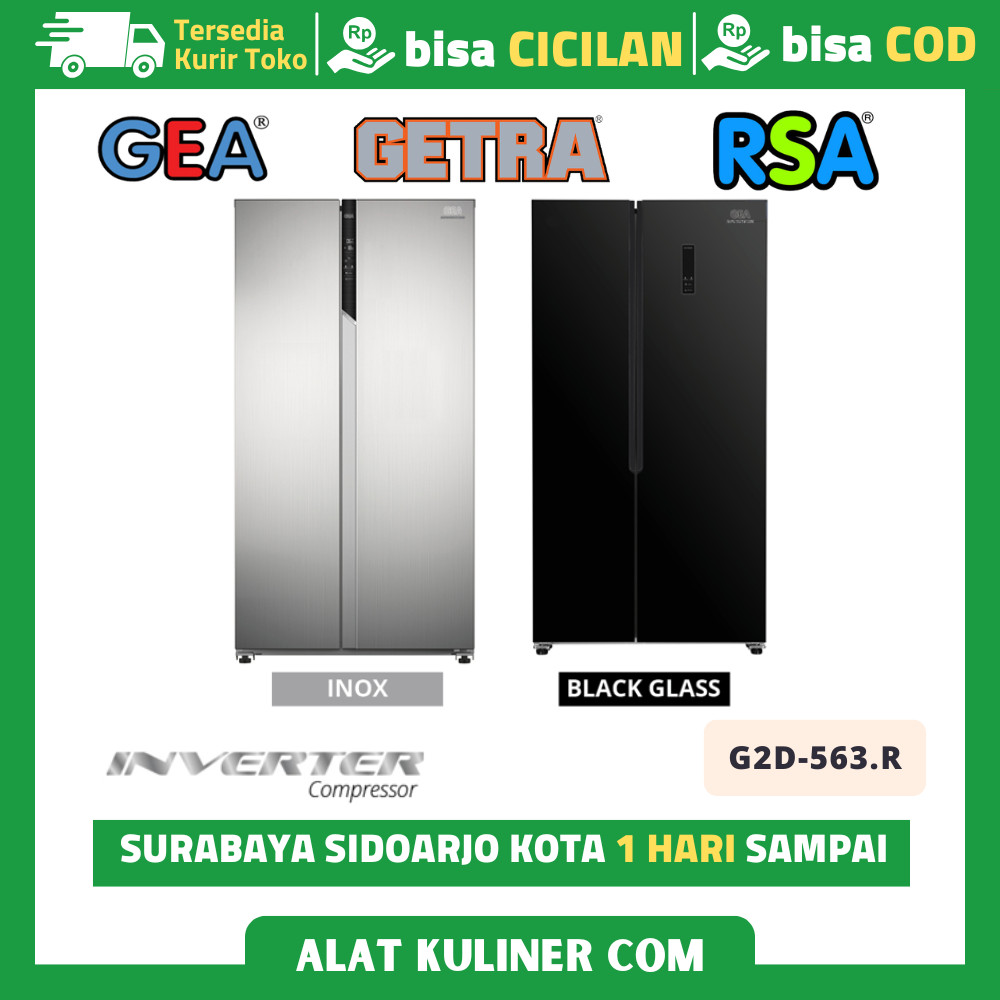 Kulkas GEA INVERTER G2D-563.R Inox Black Kulkas 2 Pintu Side By Side