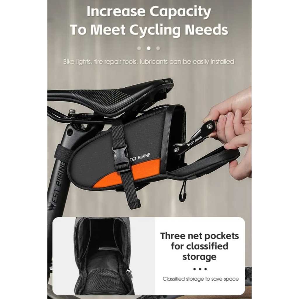 West Biking Tas Sadel Sepeda Waterproof Serbaguna Untuk Peralatan Darurat Roadbike MTB Touring Kecil