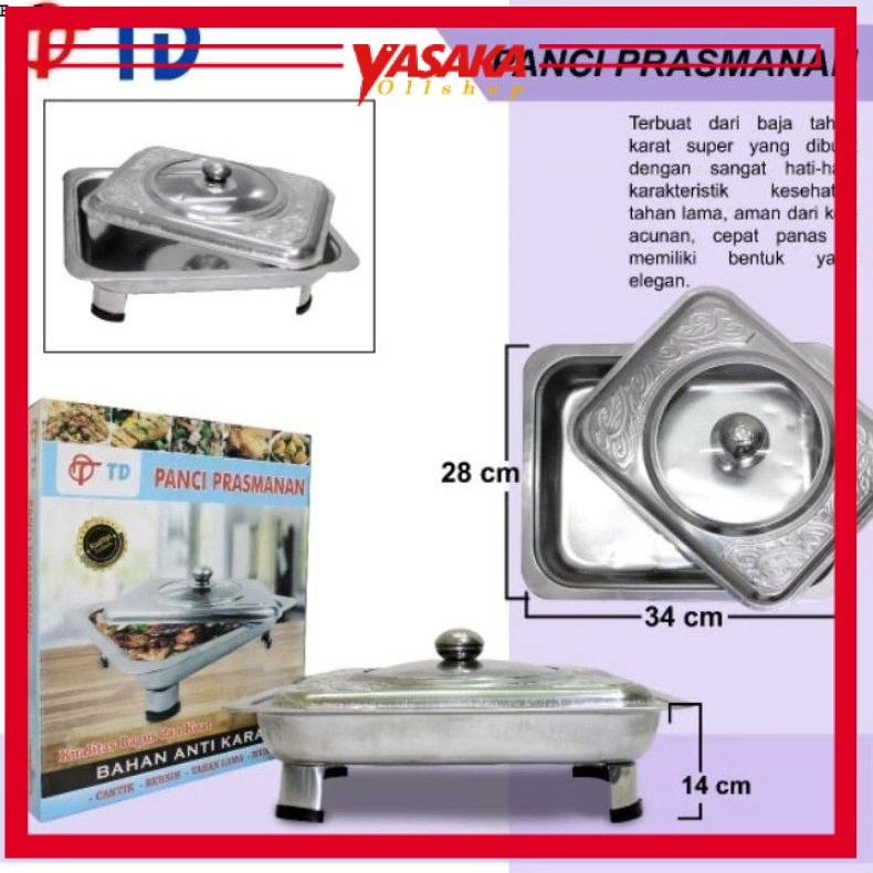 Panci Prasmanan 34 cm Stainless Steel Tebal Anti Karat - Wadah Saji Prasmanan Tutup Kaca