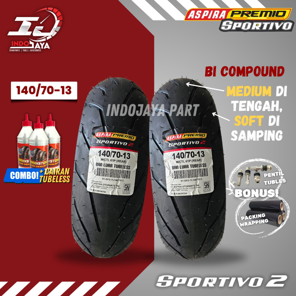 [PRODUK TERBARU] BAN LUAR ASPIRA PREMIO SPORTIVO 2 ( 140/70-13 ) BAN LUAR TUBELESS PREMIO / DEPAN BE