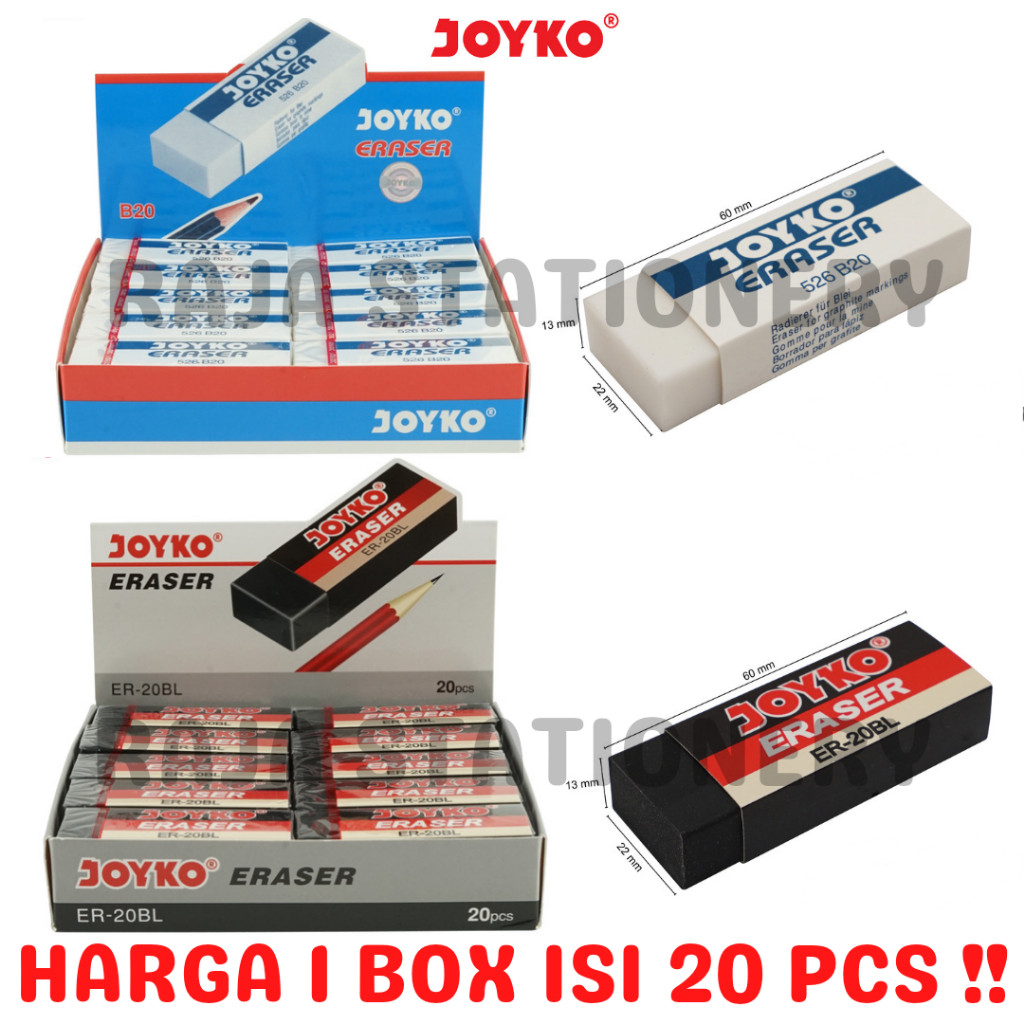 JOYKO ERASER BLACK WHITE COLOUR PENGHAPUS JOYKO BESAR PUTIH HITAM WARNA WARNI UJIAN 526 B20 20BL 20C