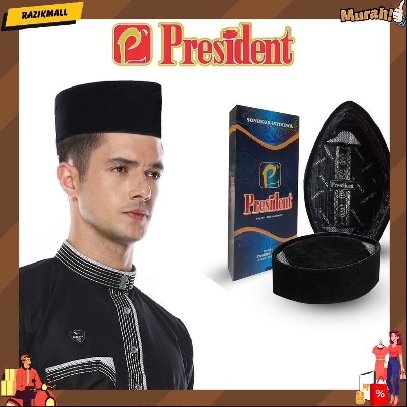 Songkok Peci President AC original 100% kopiah polos hitam peci president
