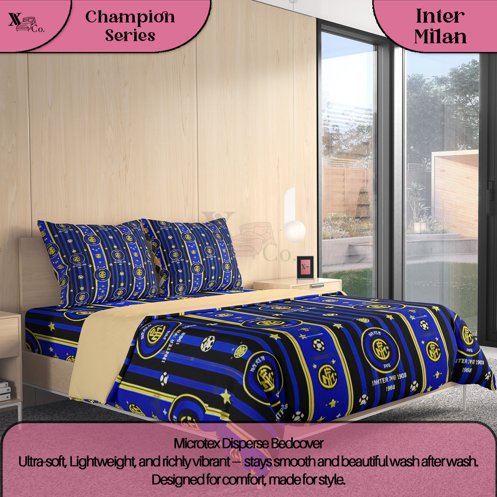 XnCo Bedcover Sprei Set Karet Anti Geser | Champion Series Inter Milan | Uk King 180x200
