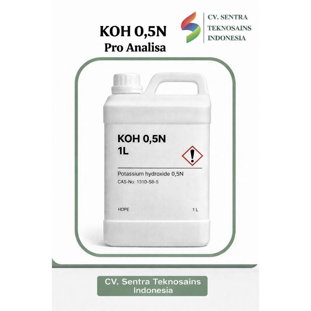 KOH 0,5N Pro Analis 1L – Kalium Hidroksida 0,5 Normal – Larutan Basa Standar PA