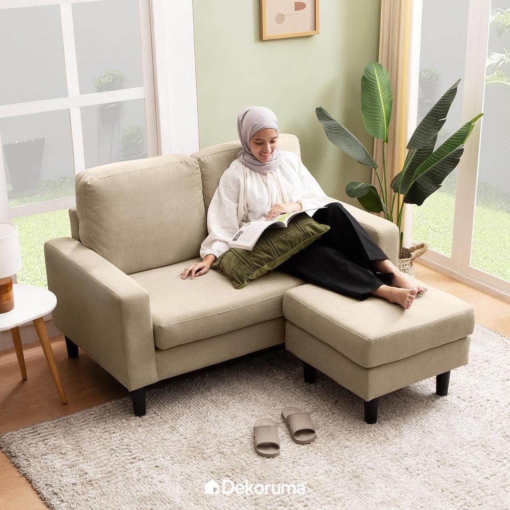 Dekoruma NIRA Sofa L Bahan Kain Tenun / Sofa Sudut 2 Dudukan / Sofa Tamu Minimalis 2 Seater - Beige