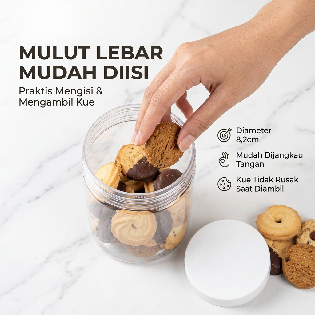 Toples Plastik Kue Kering Lebaran Tabung Bening 650ml 900ml Tutup Ulir Kedap Udara Alatrumah