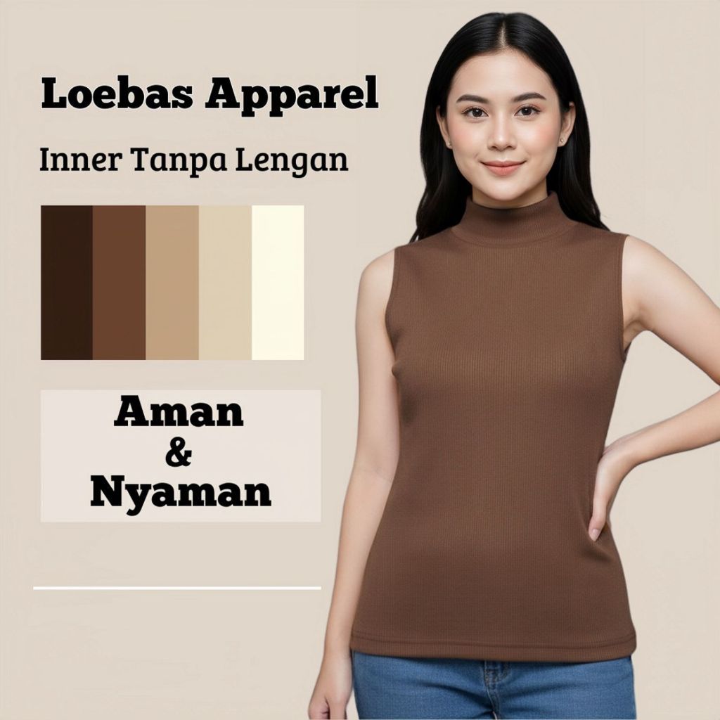 SHF - TERLARIS Inner Turtleneck Leher Tinggi Manset Dalaman Rib Rajut Tanpa Lengan Wanita