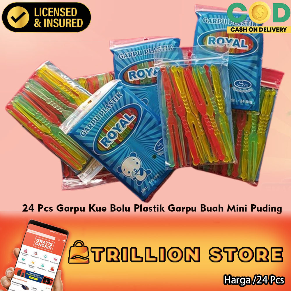 24 Pcs Garpu Kue Bolu Plastik Garpu Buah Mini Puding Warna Warni Tusukan Kue Garpu Batang Batangan T