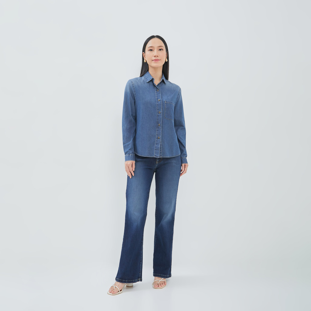 Geela Official - Aneska Dark Blue Denim Shirt (G.11682) | Kemeja Wanita