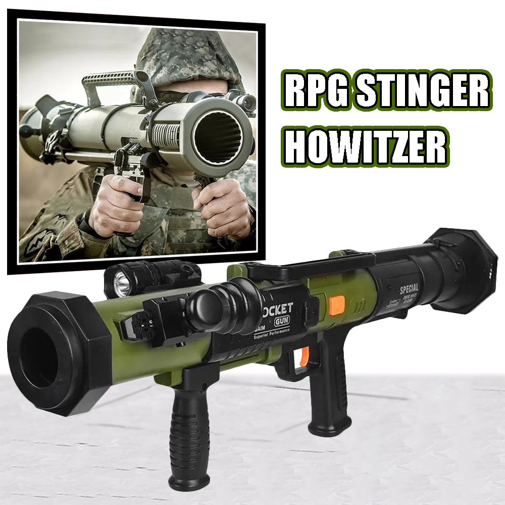 RPG Stinger Howitzer Manual Foam Dart Blaster Plastic Rocket Launcher Toy Set Pretend Play Bazooka T