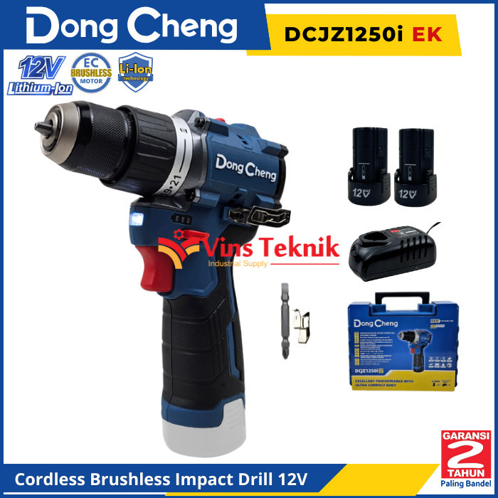 DONGCHENG DCJZ1250i EK Mesin Bor Baterai Cordless Brushless Impact Drill 12V 10MM DCJZ1250iEK DCJZ12