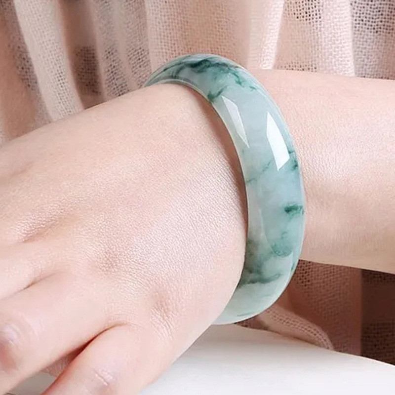 Gelang Giok Bunga untuk Wanita Gelang Giok Hijau Es-Waxy