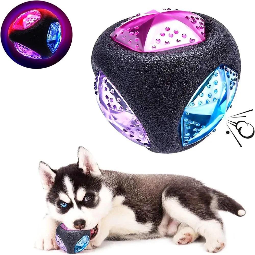 Interactive Dog Toy Squeaky Flash LED Glow Balls Dog ew Toys for Aggressive ewers Puppy Pet Light Up