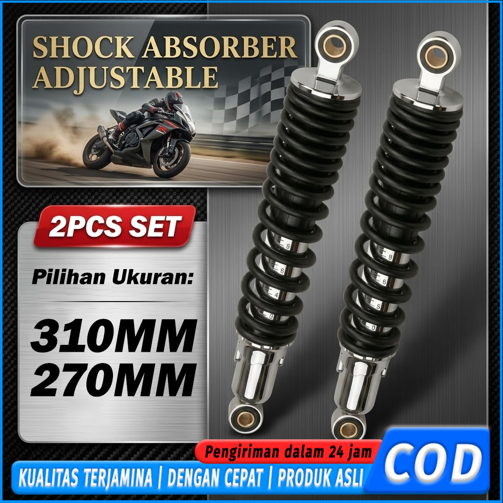 2 Pcs Shockbreaker Belakang Motor 310mm Sok Breker Heavy Duty Kuat Untuk Angkutan Barang Berat Kwali