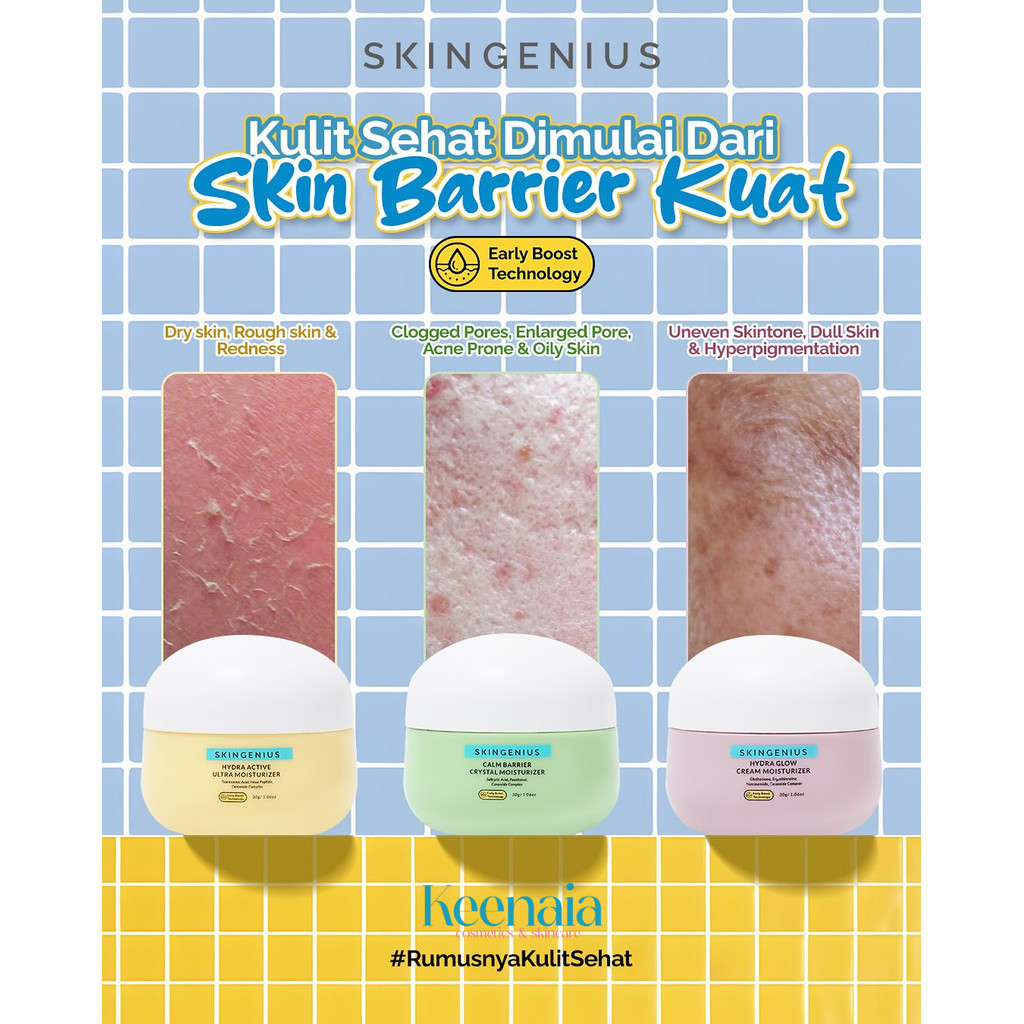 KEENAIA x SkinGenius Cream Moisturizer - Pelembab Wajah Hydra Active Glow Barrier Sensitive Kering