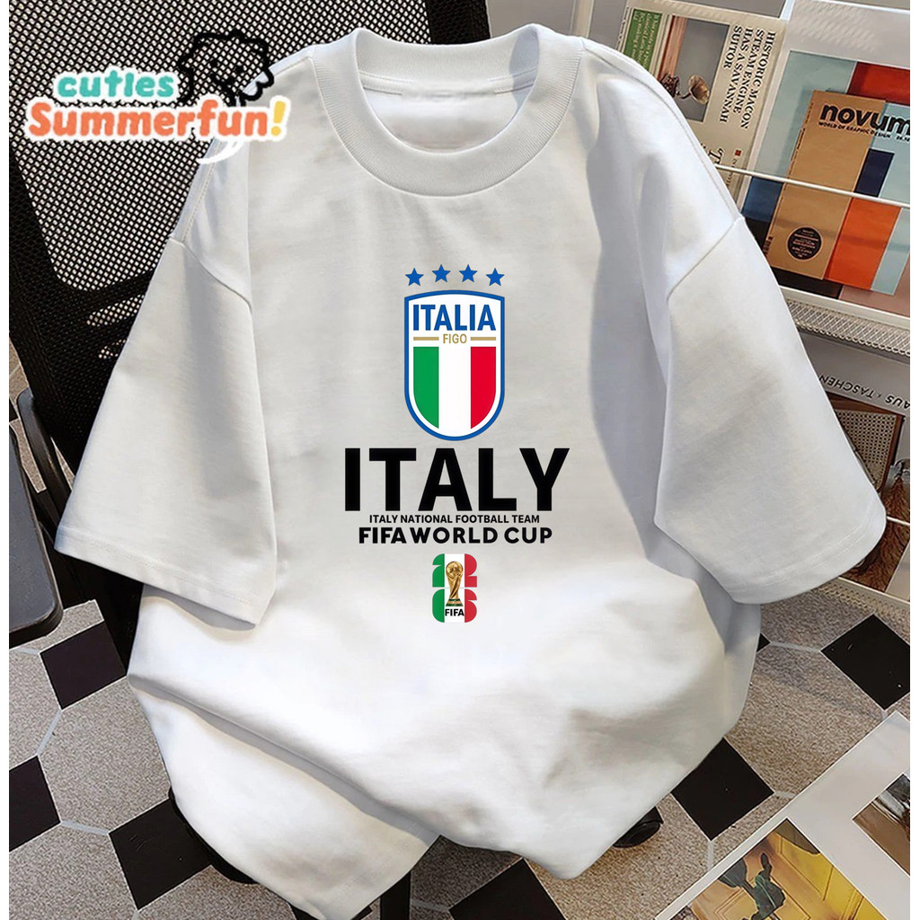 Kaos Oblong Pria Wanita Timnas Italia ITALIA FIFA World Cup Baju Casual Premium