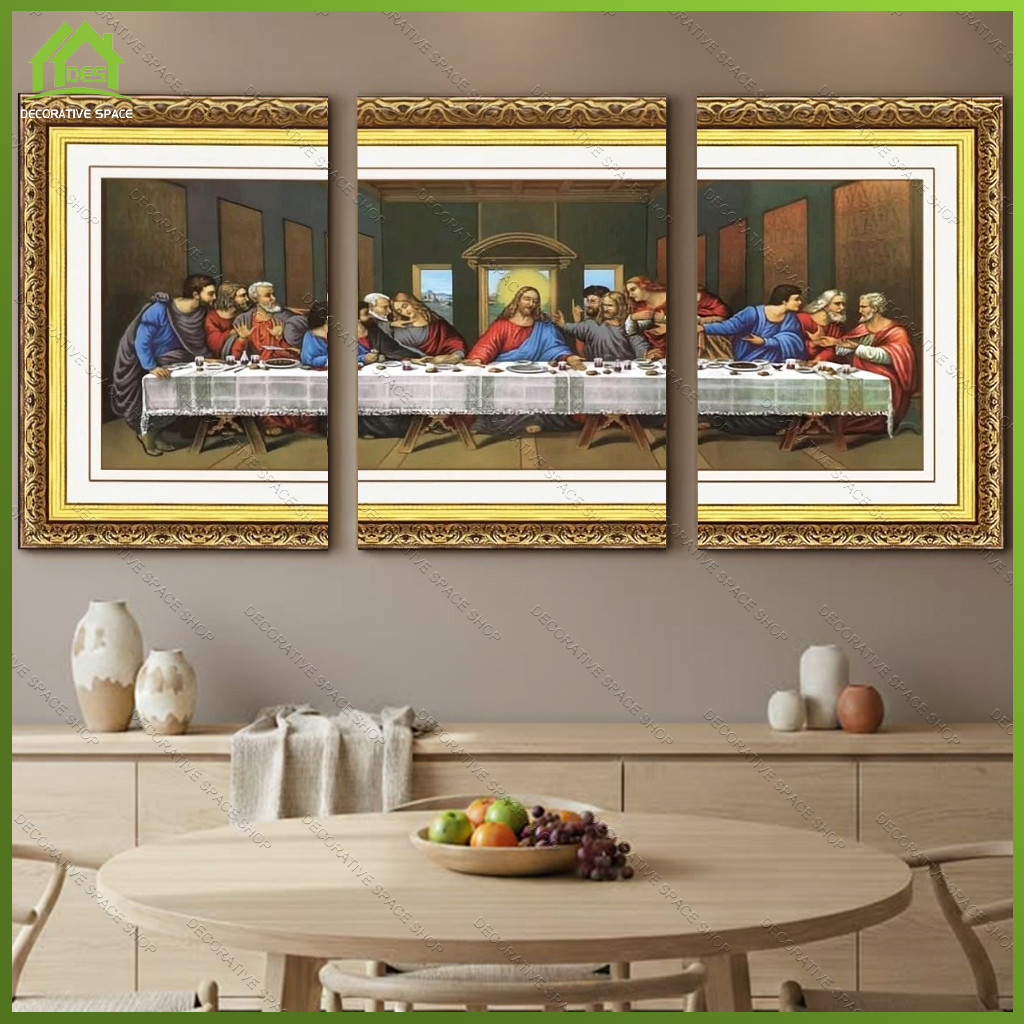 Hiasan Dinding Lukisan Dinding Makan Malam Terakhir – Hiasan Religi Kristen 3Pcs Untuk Ruang Tamu