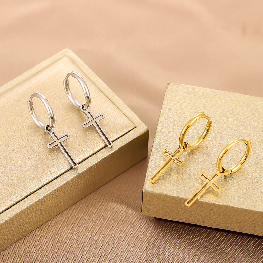 Anting Punk Stainless Steel Telinga Palang Korea Anting Gesper Angin Dingin Pria Anting Halus Teling