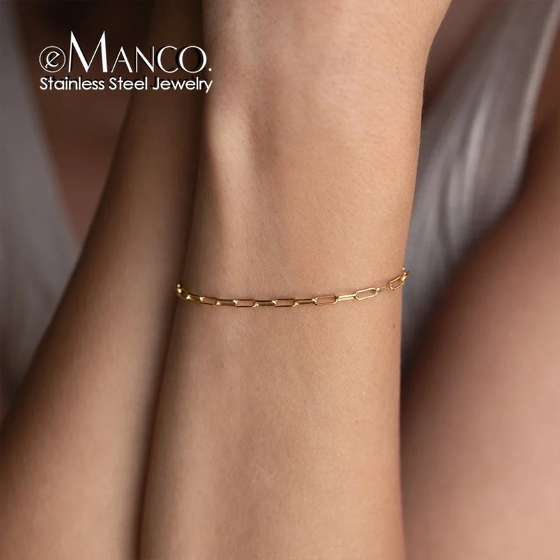 Gelang Rantai Link Minimalist yang indah Stainless Steel Warna Perak Fashion Harian Wanita, Pertemua