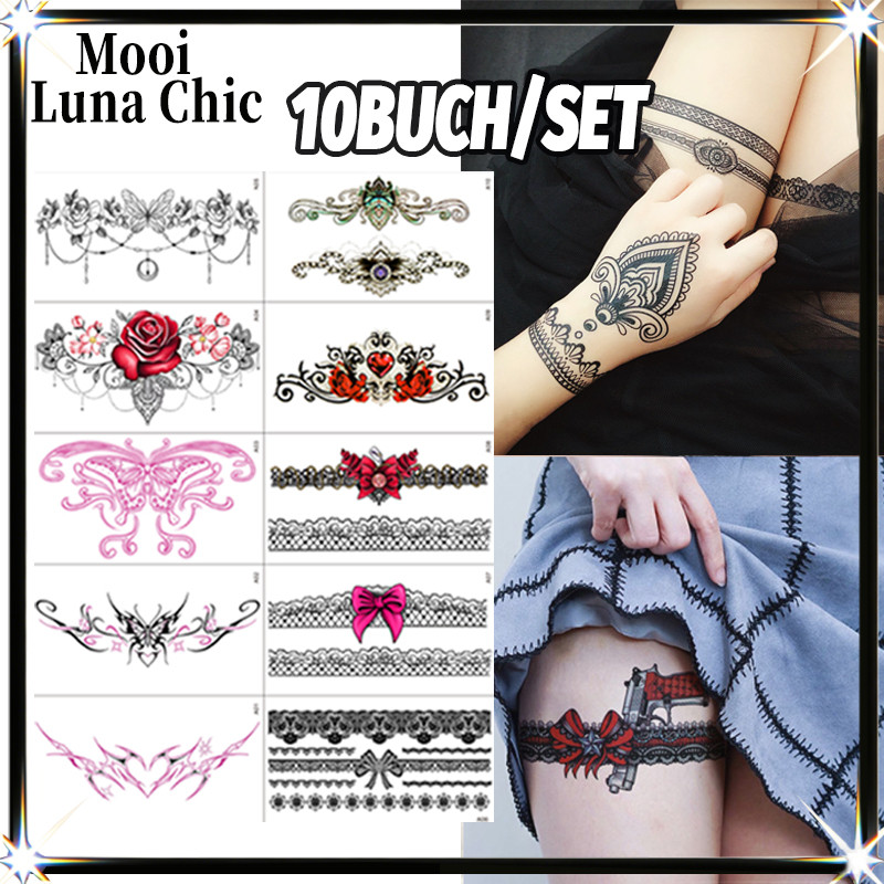 Set 10pcs Stiker Tato Stiker Seks Set Tato Temporer Cocok Untuk Pergelangan Tangan/Lengan